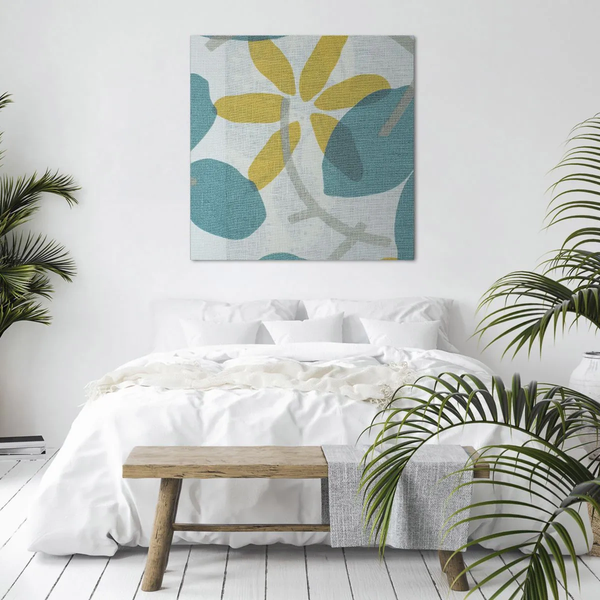 Quadro su tela - Stampe su Tela - Tra le foglie azzurre - 50x50 cm