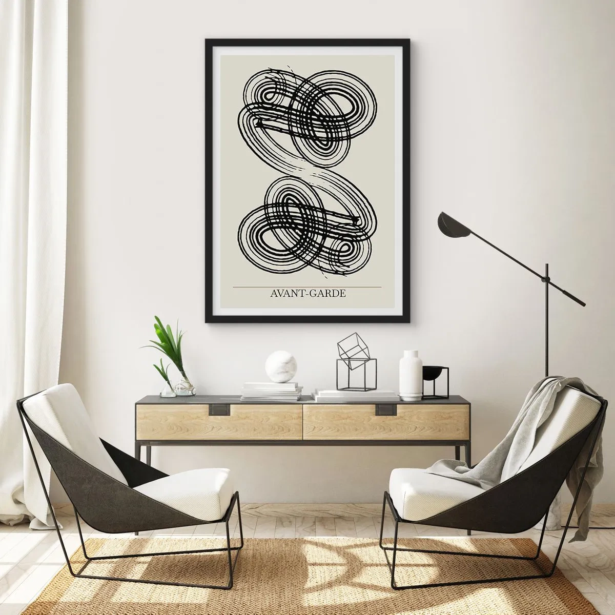 Poster in cornice nera - Composizione astratta di linee d'avanguardia - 50x70cm - In tutta spontaneità - Decorazione murale moderna per soggiorno e camera da letto ARTTOR