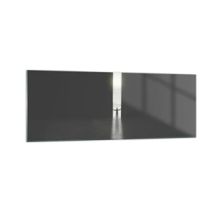 Quadro su vetro - Un uomo in piedi alla luce di una stretta fessura in uno spazio buio - 140x50cm - Un passo verso un chiaro futuro - Decorazione murale moderna per soggiorno e camera da letto ARTTOR