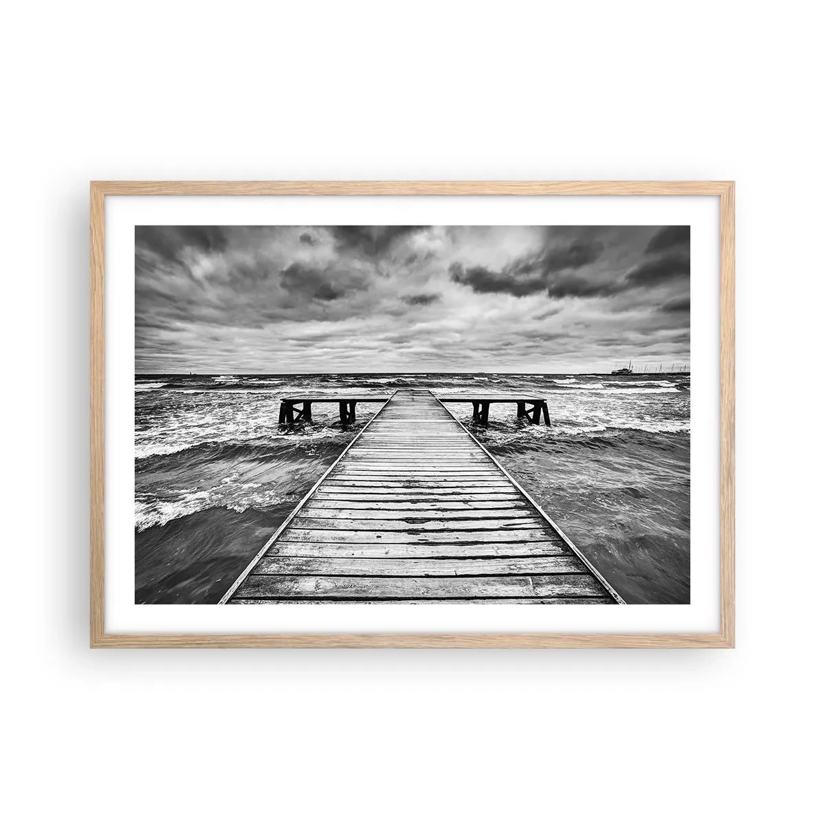 Poster in cornice rovere chiaro - Aspetto che il vento le scacci via... - 70x50 cm