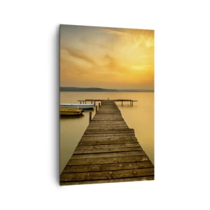 Quadro su tela - Stampe su Tela - Pontile in legno e barche sul lago al tramonto - 80x120cm - Ti apro il cielo dorato - Decorazione murale moderna per soggiorno e camera da letto ARTTOR