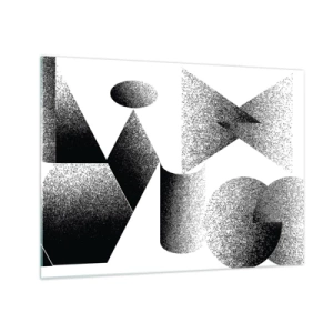 Quadro su vetro - Astrazione in bianco e nero con forme geometriche - 70x50cm - Angoli e ovali - Decorazione murale moderna per soggiorno e camera da letto ARTTOR