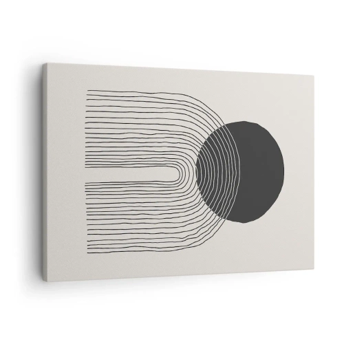 Quadro su tela - Stampe su Tela - Motivo astratto con linee e un cerchio nero su uno sfondo chiaro - 70x50cm - Tremore e fiducia - Decorazione murale moderna per soggiorno e camera da letto ARTTOR