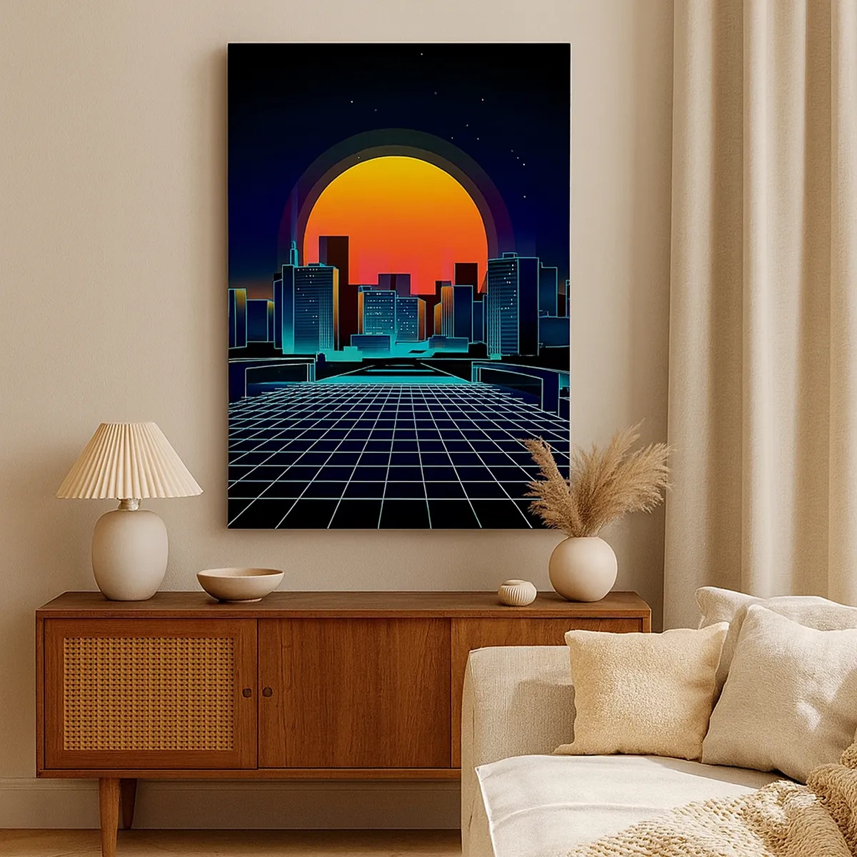 Quadro su tela - Stampe su Tela - Skyline futuristico della città in stile neon - 50x70cm - Davvero vuoi tornare al mondo reale? - Decorazione murale moderna per soggiorno e camera da letto ARTTOR