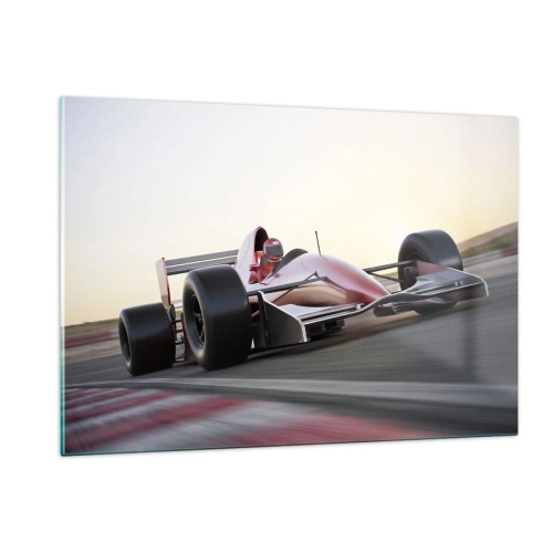 Quadro su vetro - Formula 1 in pista - 120x80cm - Sempre vincente - Decorazione murale moderna per soggiorno e camera da letto ARTTOR