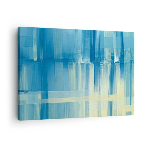 Quadro su tela - Stampe su Tela - Un dipinto astratto nei toni del turchese e del blu con pennellate geometriche. - 70x50cm - Composizione in turchese - Decorazione murale moderna per soggiorno e camera da letto ARTTOR