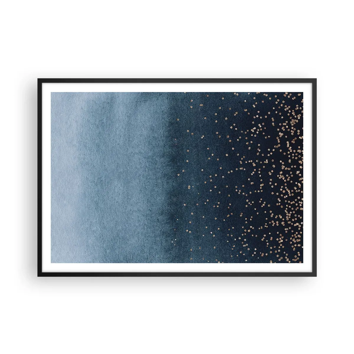 Poster in cornice nera - Sfumature blu con sottili accenti dorati - 100x70cm - Composizione: fasi blu - Decorazione murale moderna per soggiorno e camera da letto ARTTOR