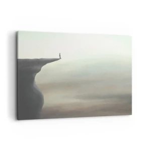 Quadro su tela - Stampe su Tela - Sagoma di una figura sul bordo di una scogliera in un paesaggio nebbioso - 100x70cm - Certamente verso l'alto! - Decorazione murale moderna per soggiorno e camera da letto ARTTOR
