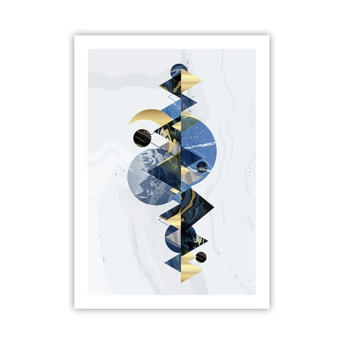 Poster - Astrazione geometrica con elementi dorati e blu navy - 50x70cm - Paesaggio geometrico - Decorazione murale moderna per soggiorno e camera da letto ARTTOR