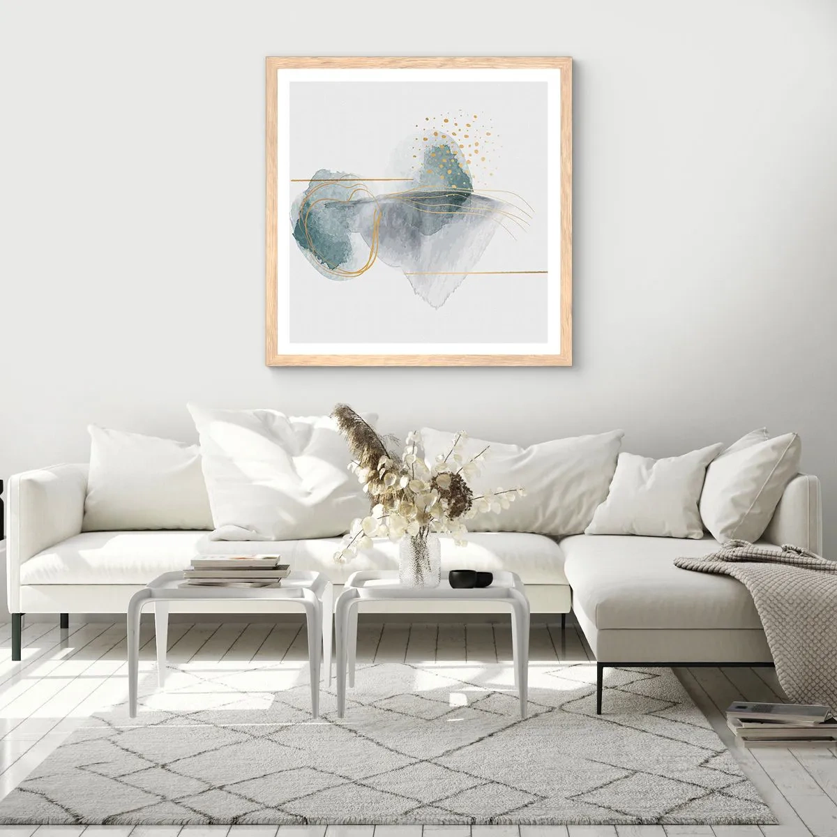 Poster in cornice rovere chiaro - Sui legami del grigio e dell'oro - 30x30 cm
