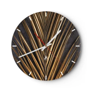 Orologio da parete - Orologio in Vetro - Foglie di palma dorate su sfondo scuro - 30x30cm - L'oro dei tropici - Decorazione murale moderna per soggiorno, cucina e camera da letto ARTTOR