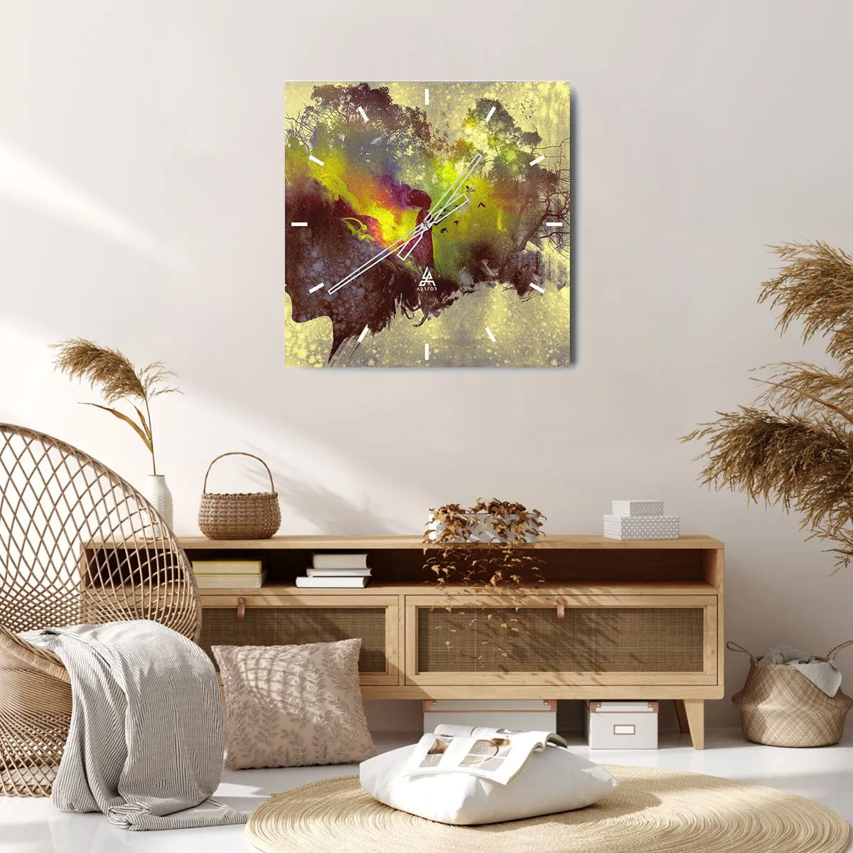 Orologio da parete - Orologio in Vetro - Silhouette artistica di una donna con la natura sullo sfondo - 30x30cm - Madre Natura - Decorazione murale moderna per soggiorno e camera da letto ARTTOR