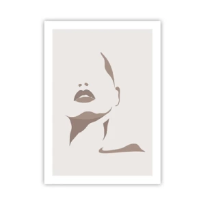 Poster - Un ritratto minimalista del viso nei toni del beige e del marrone. - 50x70cm - Fatta di luce e ombra - Decorazione murale moderna per soggiorno e camera da letto ARTTOR