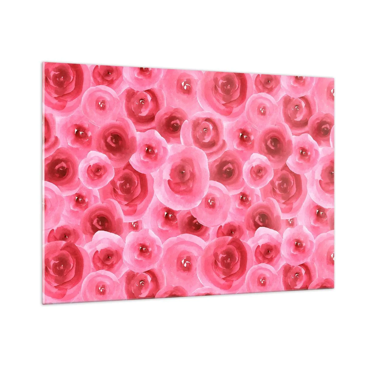 Quadro su vetro - Motivo a rose acquerellate nei toni del rosso e del rosa - 100x70cm - Rose in alto e in basso - Decorazione murale moderna per soggiorno e camera da letto ARTTOR