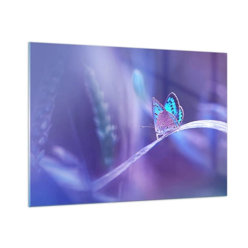 Quadro su vetro - Farfalla su uno sfondo di luce viola - 100x70cm - Gioielli della natura - Decorazione murale moderna per soggiorno e camera da letto ARTTOR
