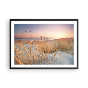 Poster in cornice nera - Spiaggia al tramonto con erba alta - 70x50cm - Ninna nanna baltica - Decorazione murale moderna per soggiorno e camera da letto ARTTOR