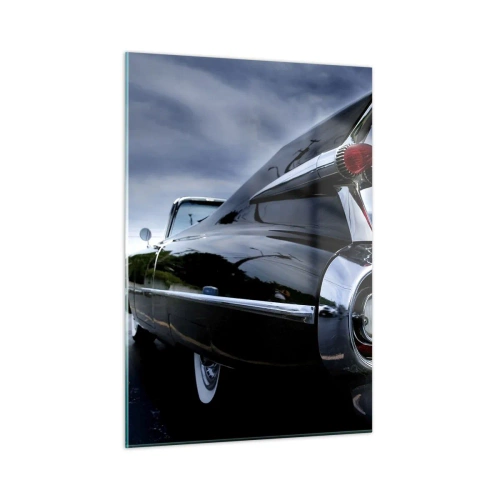 Quadro su vetro - Eleganti fanali posteriori per auto d'epoca in vernice nera lucida - 50x70cm - Proprio per questo è bella! - Decorazione murale moderna per soggiorno e camera da letto ARTTOR