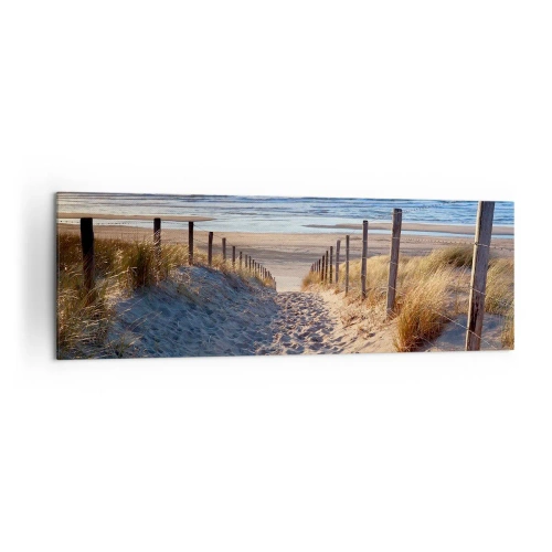 Quadro su tela - Stampe su Tela - Sentiero tra le dune che conduce alla spiaggia - 160x50cm - Rumore del mare, uccelli che cantano, spiaggia selvatica tra i cespugli... - Decorazione murale moderna per soggiorno e camera da letto ARTTOR