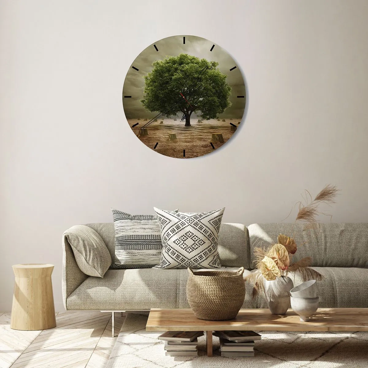 Orologio da parete - Orologio in Vetro - Un albero circondato da ceppi contro un cielo tempestoso - 30x30cm - Ogni speranza - Decorazione murale moderna per soggiorno, cucina e camera da letto ARTTOR