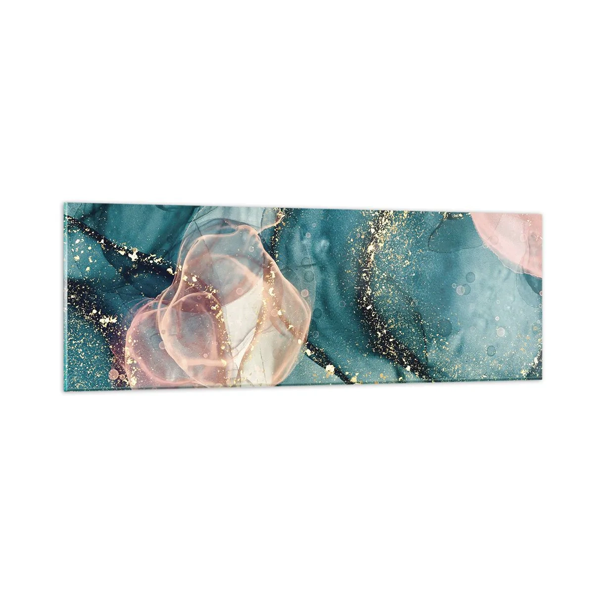 Quadro su vetro - Blu di seta, rosa di tulle - 90x30 cm