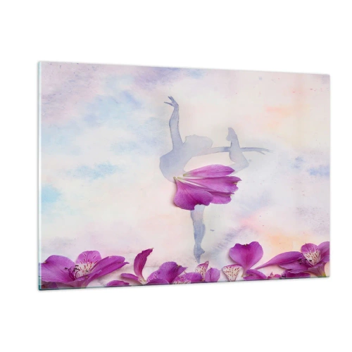 Quadro su vetro - Silhouette di una ballerina con un fiore in una composizione artistica - 120x80cm - Delicata come un fiore - Decorazione murale moderna per soggiorno e camera da letto ARTTOR