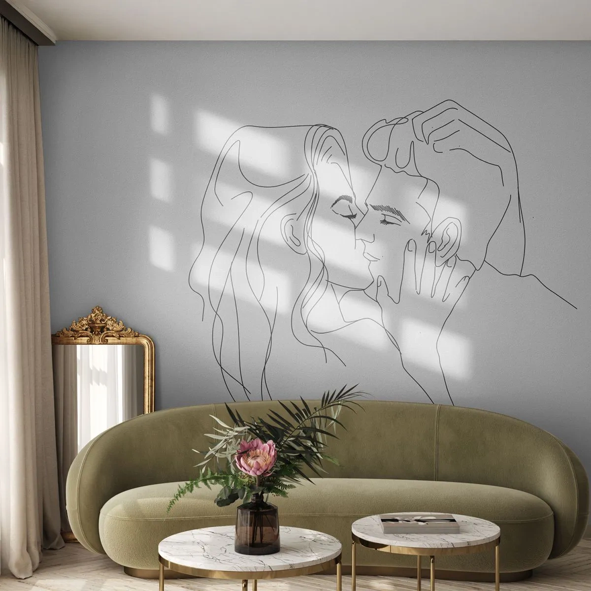 Fotomurali Standard Eco - La stessa linea - Grafica, Coppia innamorata, Bacio - 200x140 cm