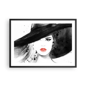 Poster in cornice nera - Ritratto di una donna con un cappello e labbra rosse - 70x50cm - Donna in nero - Decorazione murale moderna per soggiorno e camera da letto ARTTOR