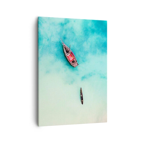 Quadro su tela - Stampe su Tela - Barche sull'acqua turchese viste da una prospettiva a volo d'uccello - 50x70cm - Nelle spiagge di Zanzibar, quando c'è troppa acqua... - Decorazione murale moderna per soggiorno e camera da letto ARTTOR