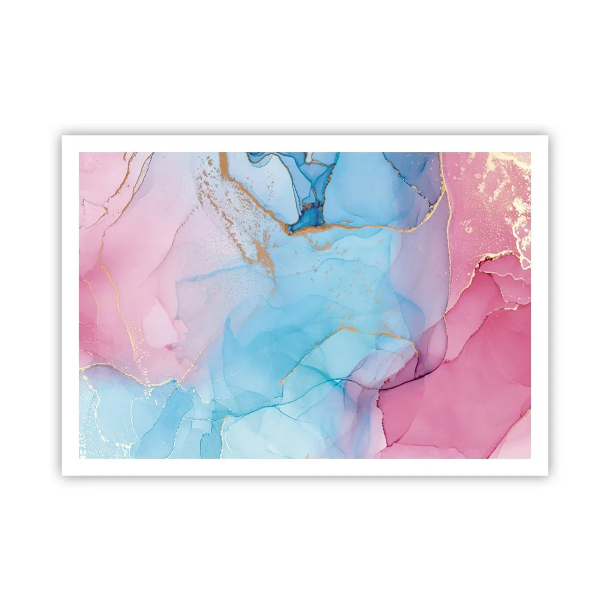 Poster - Motivi pastello astratti con accenti dorati - 100x70cm - Incontro e compenetrazione - Decorazione murale moderna per soggiorno e camera da letto ARTTOR