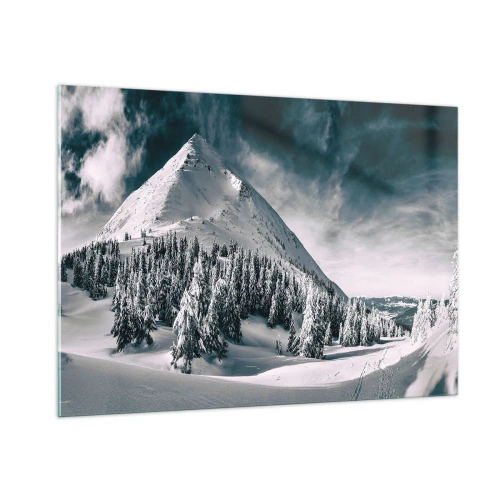 Quadro su vetro - Paesaggio montano invernale con cime innevate e foreste - 100x70cm - Il paese della neve e del ghiaccio - Decorazione murale moderna per soggiorno e camera da letto ARTTOR