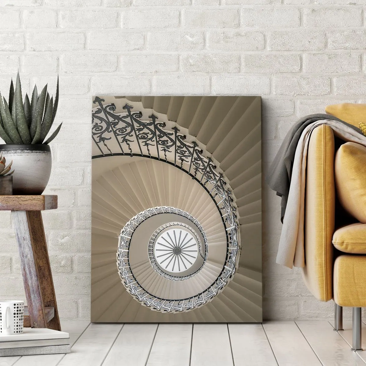 Quadro su tela - Stampe su Tela - Scala a chiocciola con elegante approccio geometrico - 50x70cm - Al centro della chiocciola - Decorazione murale moderna per soggiorno e camera da letto ARTTOR