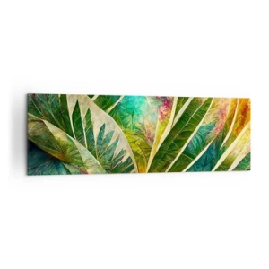 Quadro su tela - Stampe su Tela - Foglie tropicali colorate su uno sfondo chiaro - 160x50cm - I colori dei tropici - Decorazione murale moderna per soggiorno e camera da letto ARTTOR