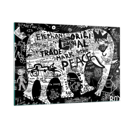 Quadro su vetro - Immagine di graffiti in bianco e nero con temi di pace e libertà - 120x80cm - Il ricco mondo della strada - Decorazione murale moderna per soggiorno e camera da letto ARTTOR