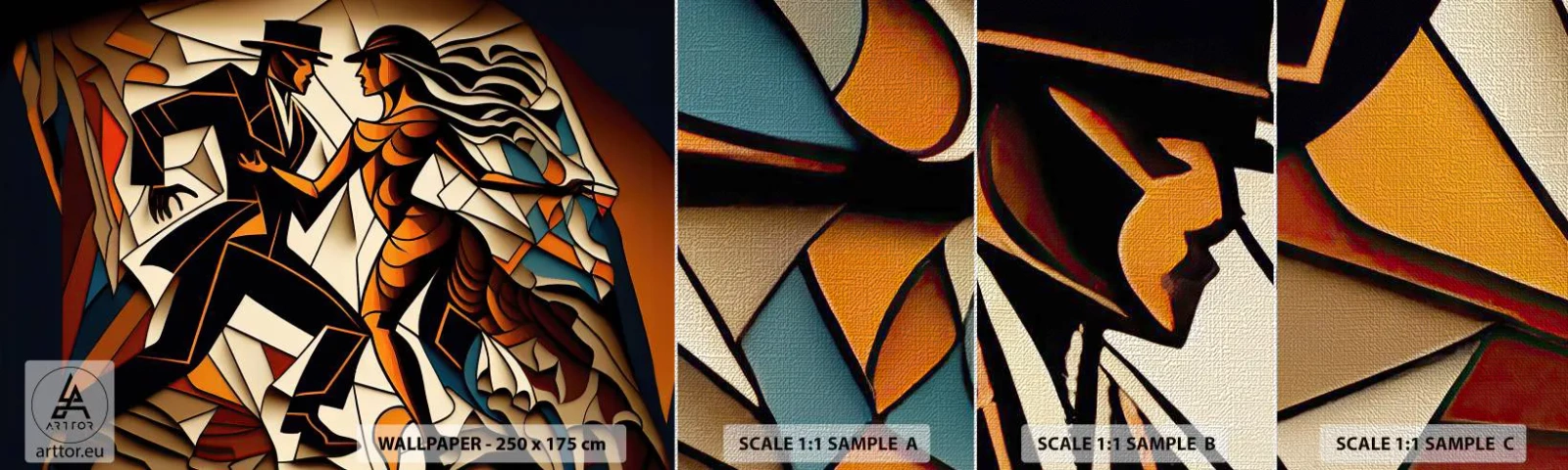 Campione di Fotomurale Premium Canvas - La danza della passione - Cubismo, Danza, Coppia - 100x30 cm