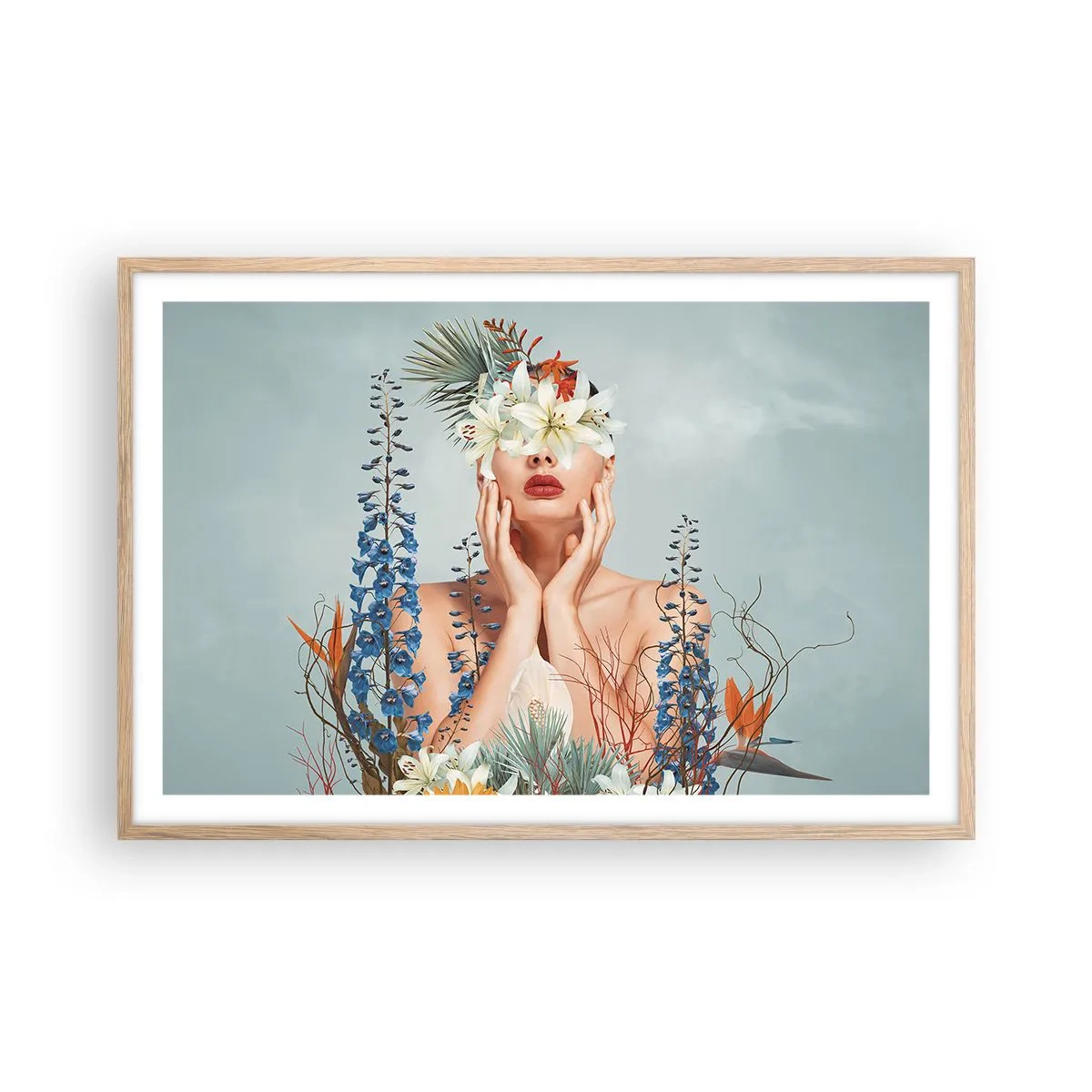 Poster in cornice rovere chiaro - Donna - fiore - 91x61 cm