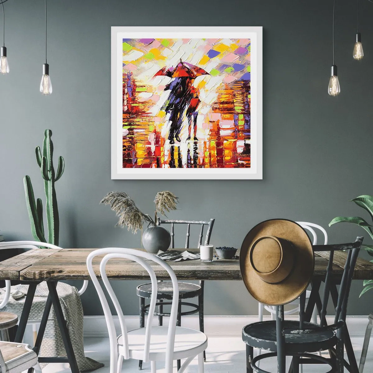 Poster in cornice bianca - Insieme nella notte e nella pioggia - 30x30 cm