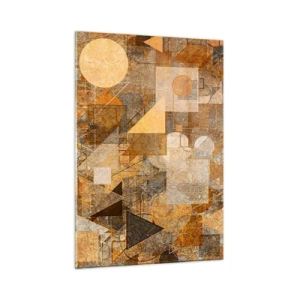 Quadro su vetro - Motivi geometrici astratti in colori caldi - 50x70cm - Studio cubista in marrone - Decorazione murale moderna per soggiorno e camera da letto ARTTOR