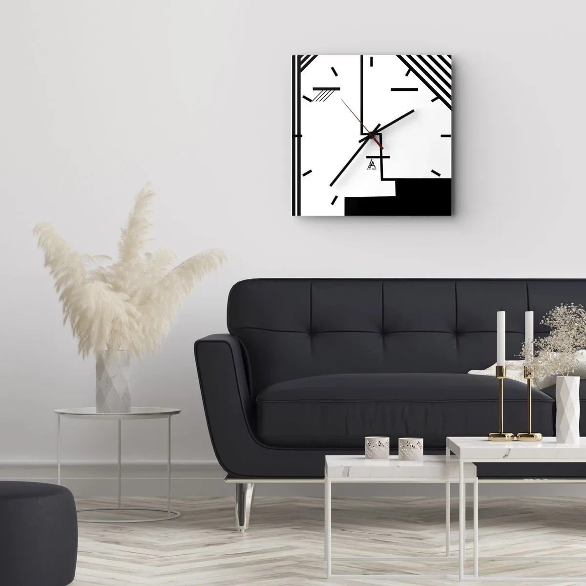 Orologio da parete - Orologio in Vetro - Astrazione geometrica di un bacio in bianco e nero - 30x30cm - Semplicemente un bacio - Decorazione murale moderna per soggiorno e camera da letto ARTTOR