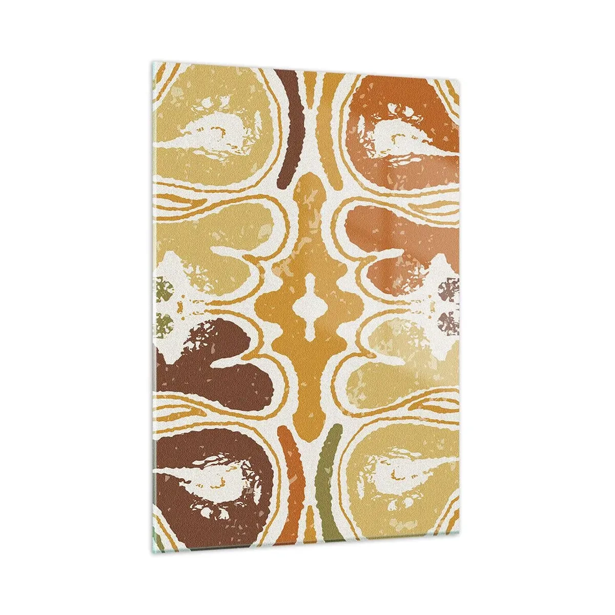 Quadro su vetro - Astrazione simmetrica nei toni caldi della terra - 50x70cm - Astrazione sentimentale - Decorazione murale moderna per soggiorno e camera da letto ARTTOR