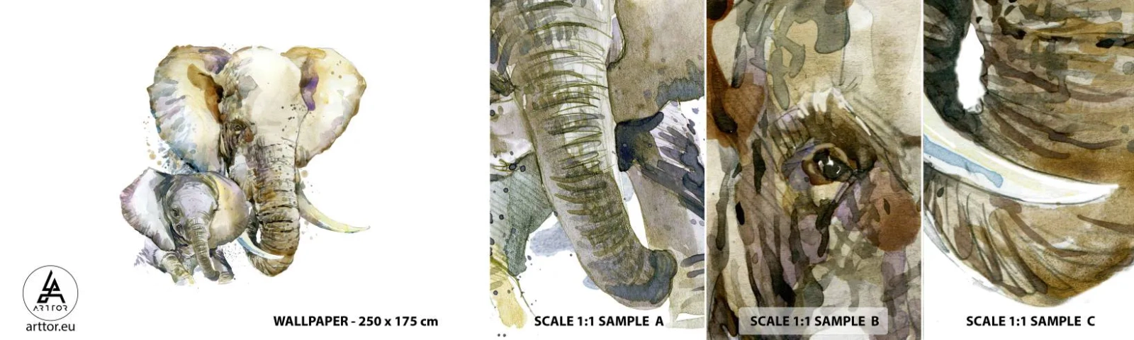 Campione Di Fotomurale Standard Eco - Con mamma: il posto migliore - Animali, Elefante, Grafica - 100x30 cm