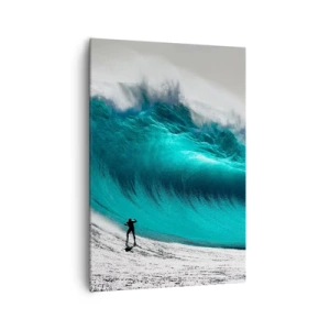 Quadro su tela - Stampe su Tela - Surfista di fronte a un'onda enorme - 70x100cm - Sfida accettata - Decorazione murale moderna per soggiorno e camera da letto ARTTOR