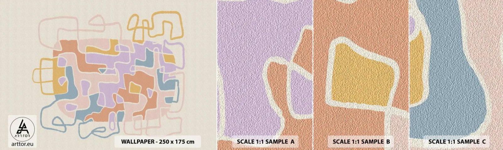 Campione Di Fotomurale Standard Eco - Labirinto: avventura gioiosa - Minimalismo, Pastello, Linee - 100x30 cm