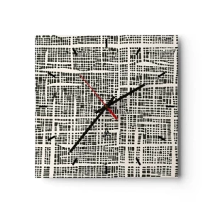 Orologio da parete - Orologio in Vetro - Un motivo geometrico che ricorda una griglia su uno sfondo chiaro - 30x30cm - Composizione tessuta - Decorazione murale moderna per soggiorno e camera da letto ARTTOR