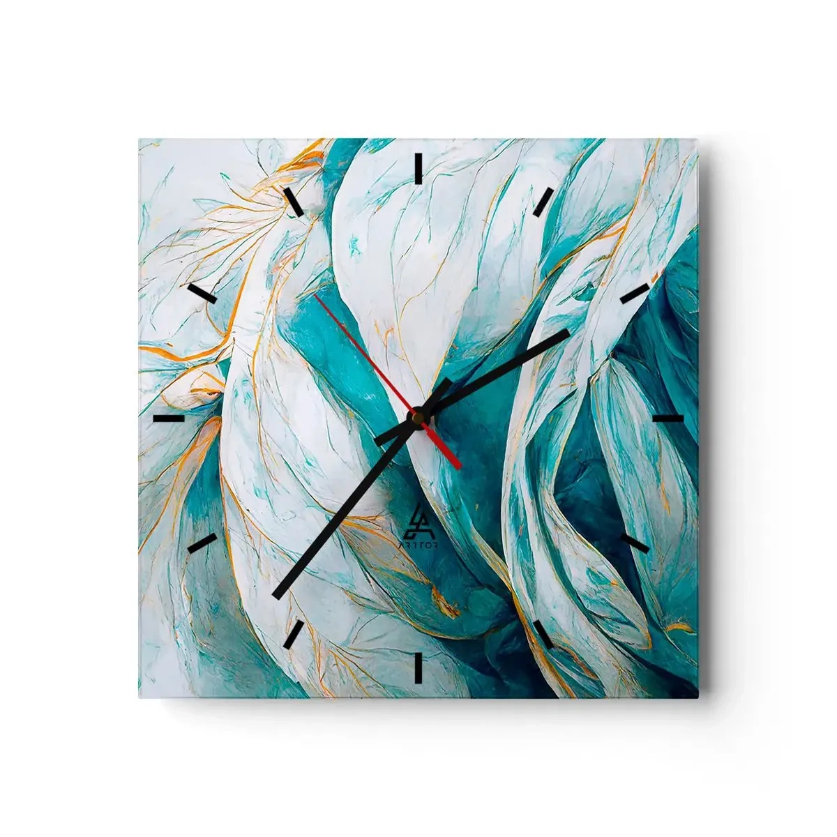 Orologio da parete - Orologio in Vetro - Astrazione blu con motivi d'oro - 40x40 cm