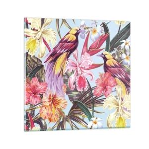 Quadro su vetro - Petali e piume - 70x70 cm