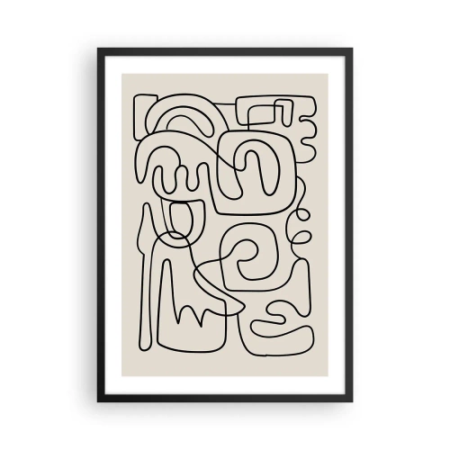 Poster in cornice nera - Astrazione moderna sotto forma di una linea nera su uno sfondo beige - 50x70cm - Segui il percorso - Decorazione murale moderna per soggiorno e camera da letto ARTTOR