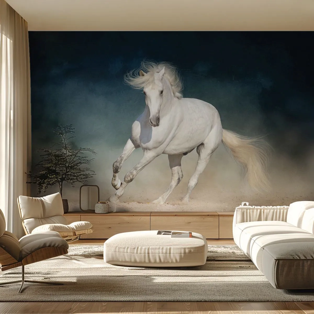 Fotomurali Autoadesivo Deluxe Sticker - Libertà allo stato puro - Cavallo, Animale, Bianco - 250x175 cm