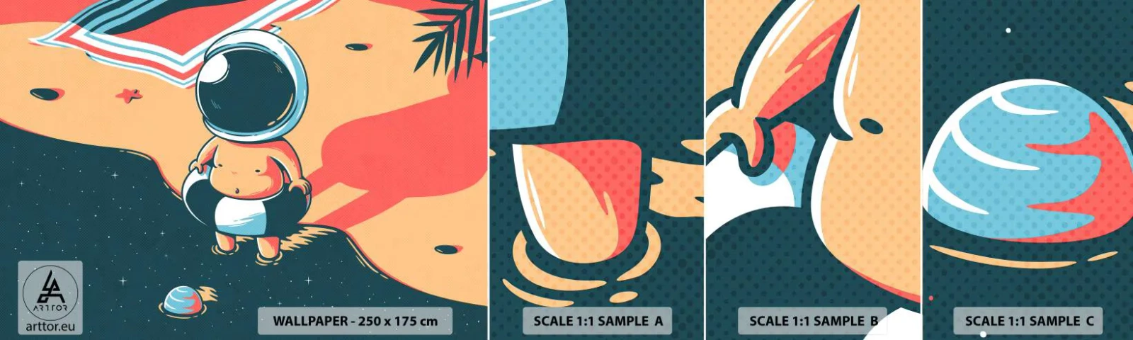 Campione di Fotomurale Adesivo Deluxe Sticker - Da un'altra prospettiva - Astrazione, Spiaggia, Astronauta - 100x30 cm