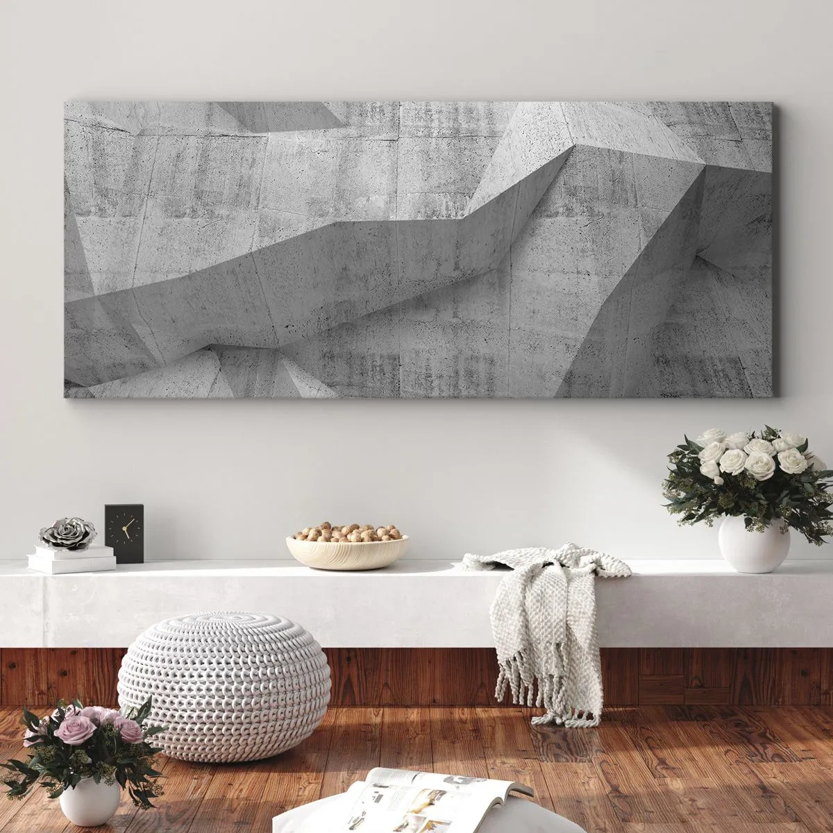 Quadro su tela - Stampe su Tela - Forme geometriche in cemento grigio - 120x50cm - Una vera sfida - Decorazione murale moderna per soggiorno e camera da letto ARTTOR