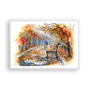 Poster in cornice bianca - Passeggiando insieme l'autunno - 100x70 cm